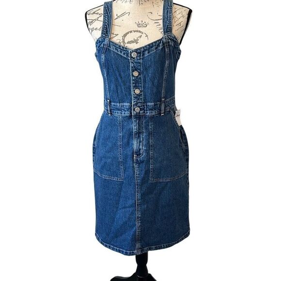 GAP Dresses & Skirts - Gap Denim indigo Blue Jean Overall MIDI Boho Gorpecore Hippie Dress 8
